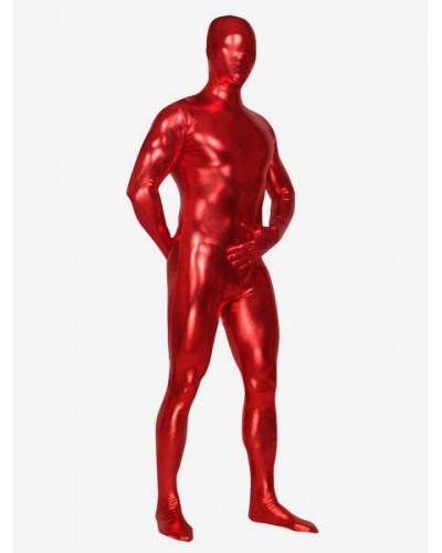 Unisex Red Shiny Metallic Zentai Suit Halloween Full Bodysuit Halloween Solid