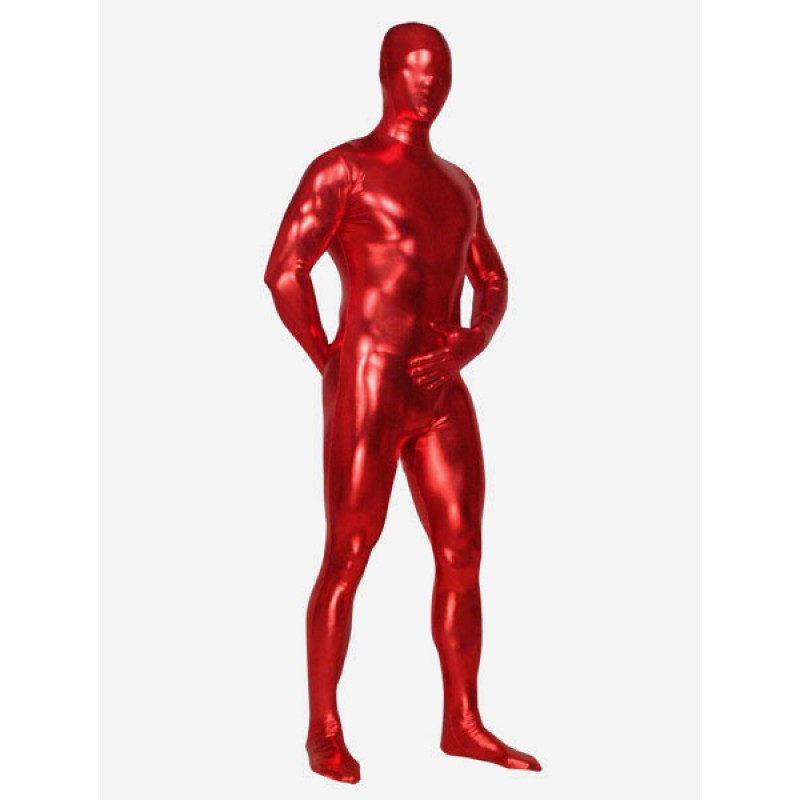 Unisex Red Shiny Metallic Zentai Suit Halloween Full Bodysuit Halloween Solid