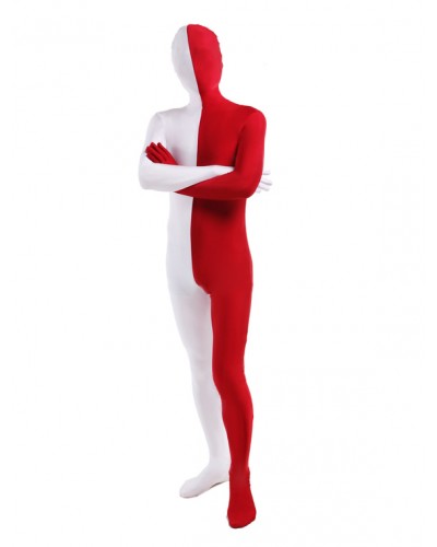 Unisex Morph Suit Red And White Lycra Spandex Zentai Suit Full Body Suit