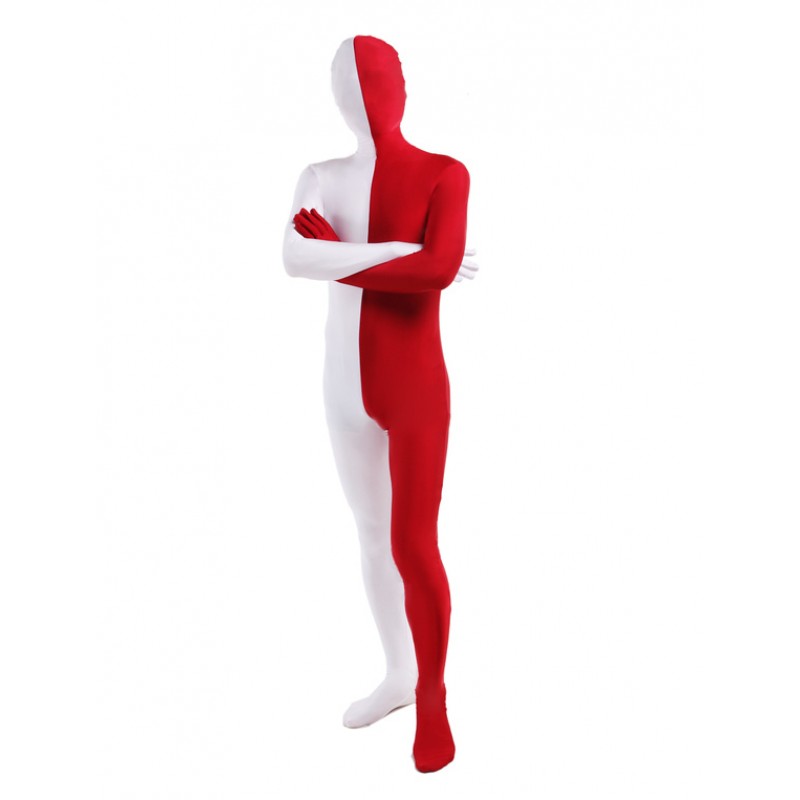 Unisex Morph Suit Red And White Lycra Spandex Zentai Suit Full Body Suit