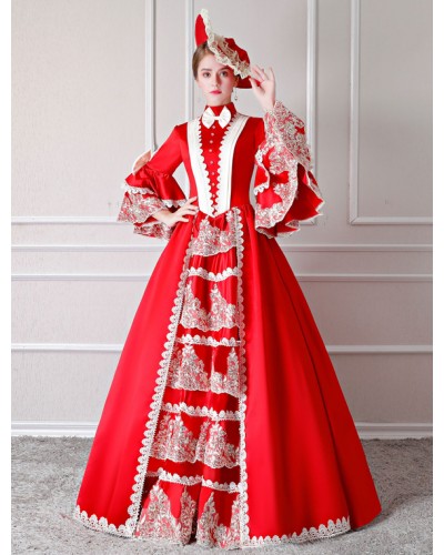 Victorian Dress Costume Women's Red Baroque Masquerade Ball Gowns Trumpet Half Sleeves Victorian Era Clothing Retro Costumes Royal Mardi Gras Halloween