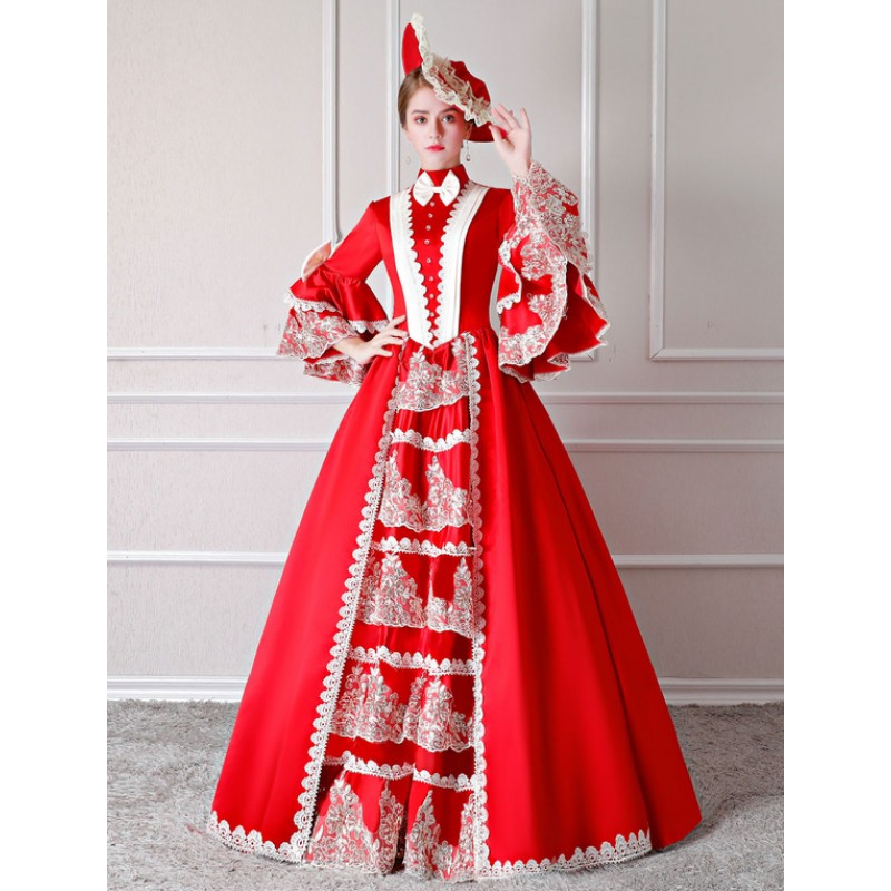 Victorian Dress Costume Women's Red Baroque Masquerade Ball Gowns Trumpet Half Sleeves Victorian Era Clothing Retro Costumes Royal Mardi Gras Halloween