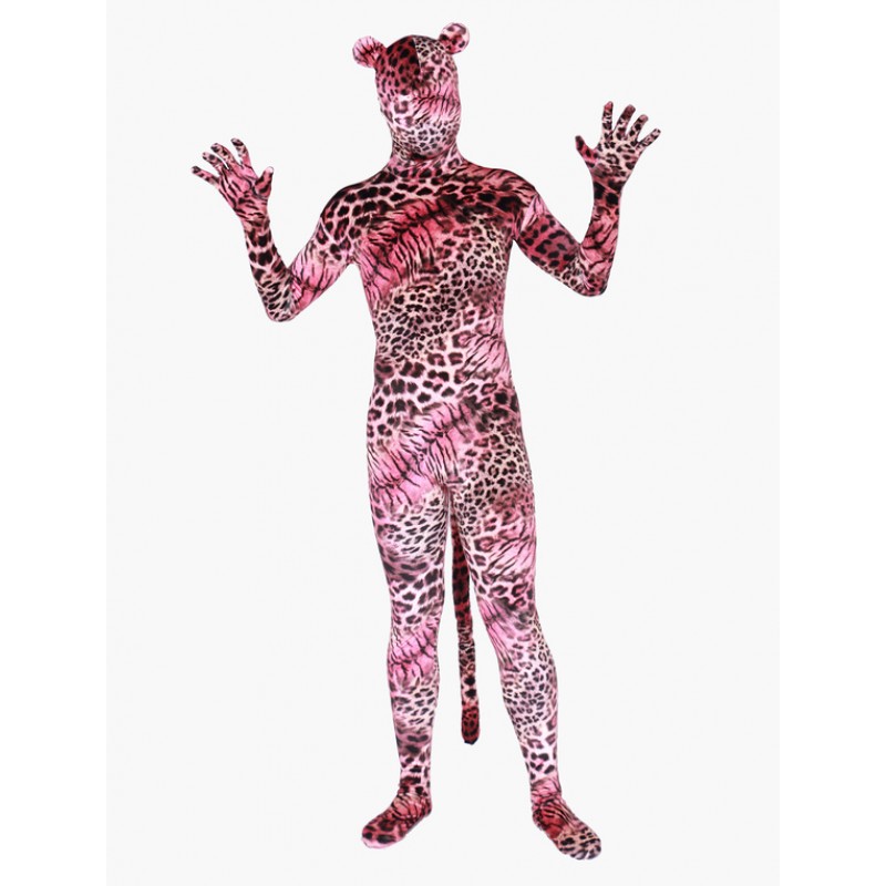 Unisex Morph Suit Pink Leopard Print Zentai Suit Full Body Lycra Spandex Bodysuit