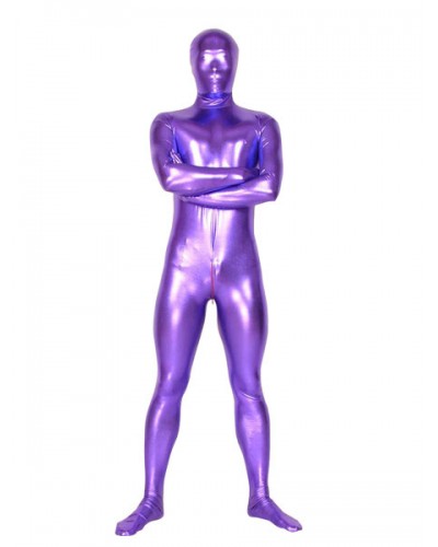 Unisex Morph Suit Purple Shiny Metallic Fabric Zentai Suit Full Body Suit Solid