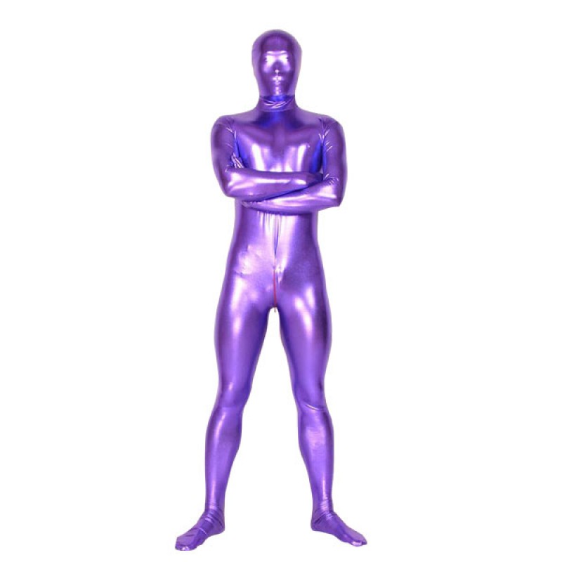 Unisex Morph Suit Purple Shiny Metallic Fabric Zentai Suit Full Body Suit Solid