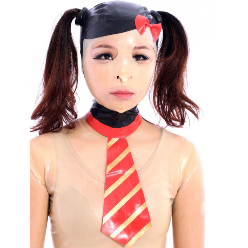 Unisex Halloween Flesh School Girl Open Eyes Cool Latex Hoods Halloween