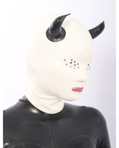 Women White Devil Pattern Latex Hood For Halloween Halloween