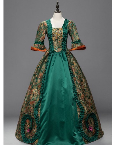 Women Victorian Dress Costume 's Green Costume Lace Ruffles Bell Half Sleeves Satin Jacquard Victoria Era Clothing Retro Costumes Halloween Sets Baroque