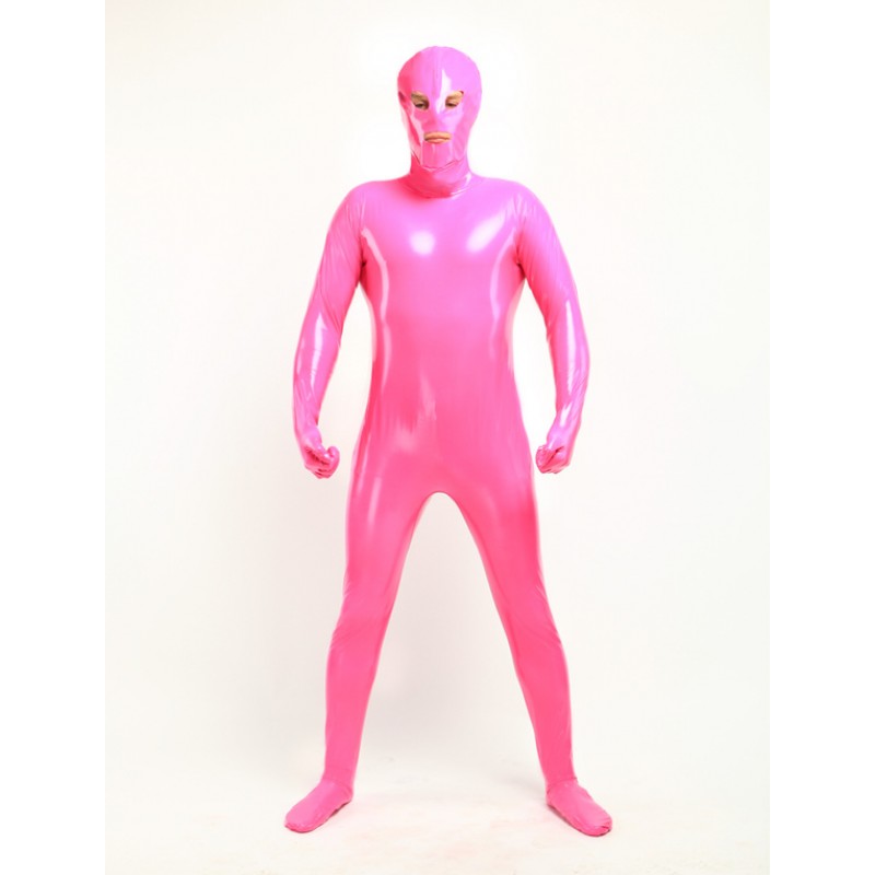 Pink Unisex Open Mouth And Open Eyes Designed PVC Clothes Bodysuit