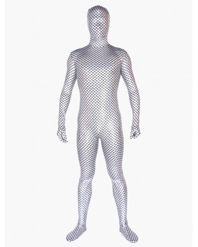 Unisex Morph Suit Silver Fish Pattern Zentai Suit Full Body Shiny Metallic Bodysuit Patterned