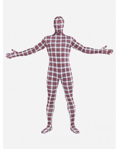 Unisex Morph Suit Red Plaid Zentai Suit Full Body Lycra Spandex Bodysuit