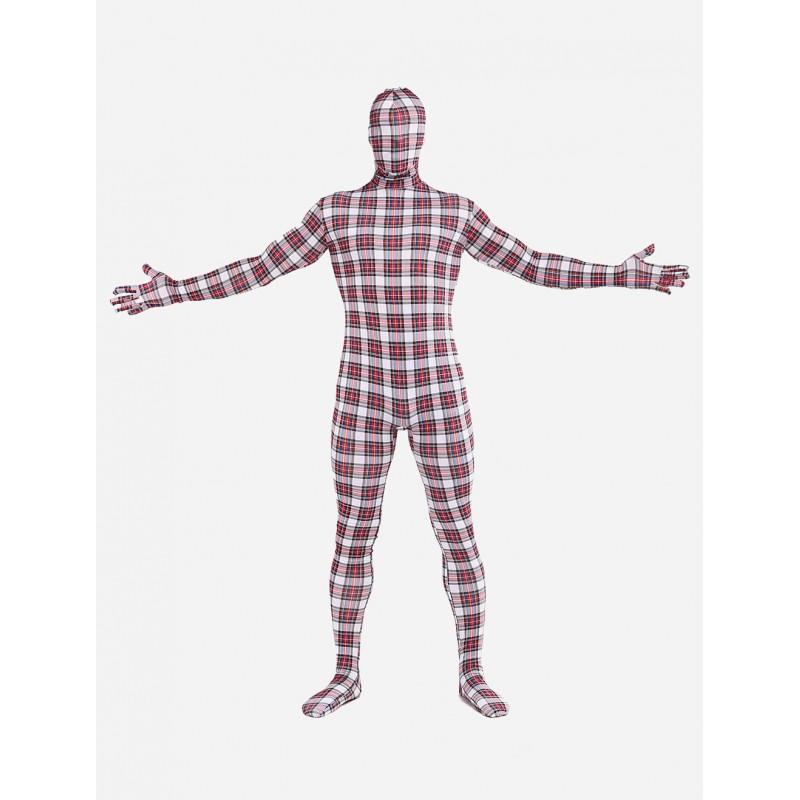 Unisex Morph Suit Red Plaid Zentai Suit Full Body Lycra Spandex Bodysuit