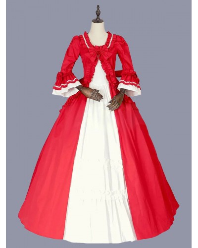 Women Red Costumes 's Bows Polyester Marie Antoinette Costume Dress Masquerade Ball Gown Tunic Retro