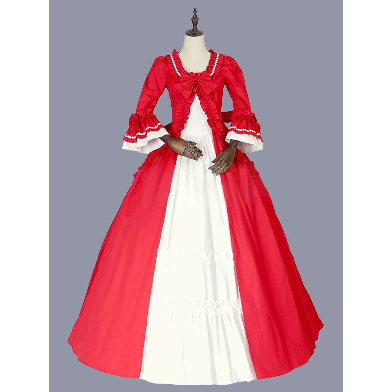 Women Red Costumes 's Bows Polyester Marie Antoinette Costume Dress Masquerade Ball Gown Tunic Retro