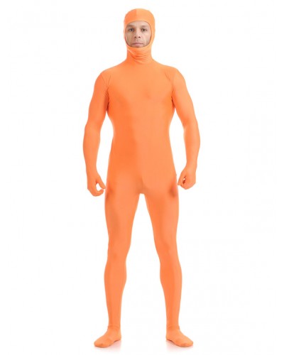 Morph Suit Orange Zentai Suit Lycra Spandex Bodysuit With Face Opened