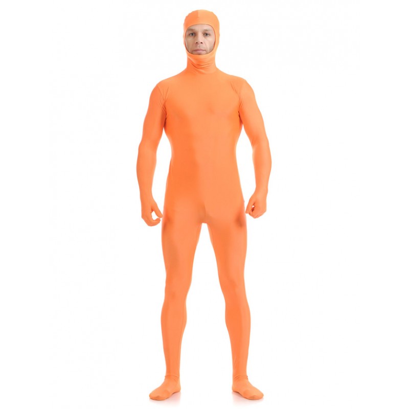 Morph Suit Orange Zentai Suit Lycra Spandex Bodysuit With Face Opened