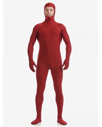 Morph Suit Dark Red Zentai Suit Lycra Spandex Bodysuit With Face Opened