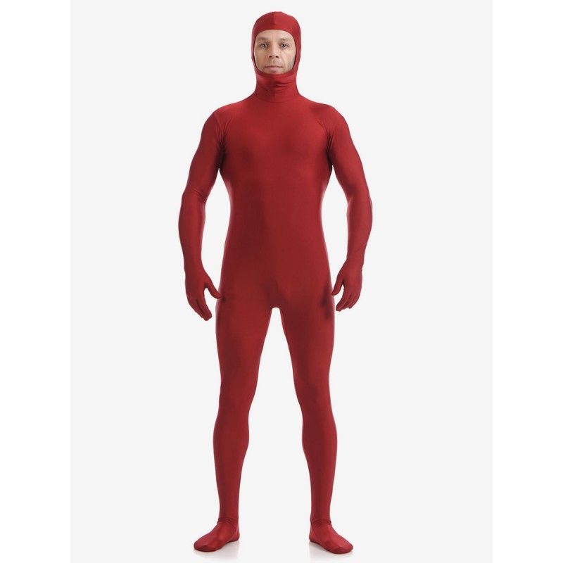 Morph Suit Dark Red Zentai Suit Lycra Spandex Bodysuit With Face Opened