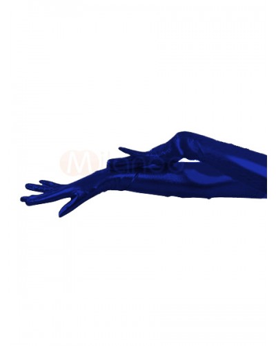 Shiny Metallic Blue Shoulder Length Gloves