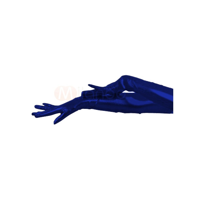 Shiny Metallic Blue Shoulder Length Gloves