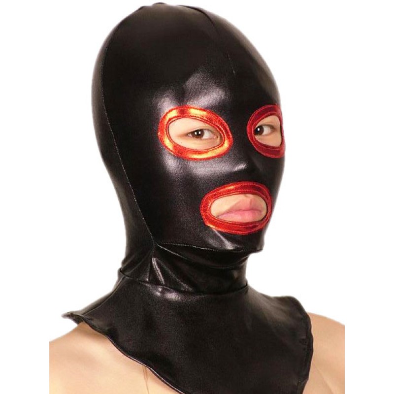 Black And Red Open Eye And Mouth Shiny Metallic Hood