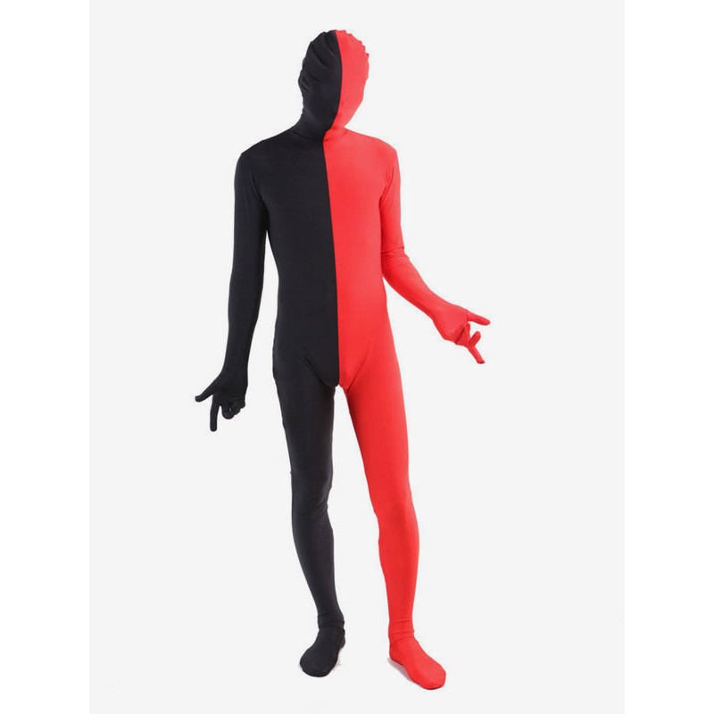 Unisex Red And Black Two Tone Zentai Suit Full Body Lycra Spandex Bodysuit