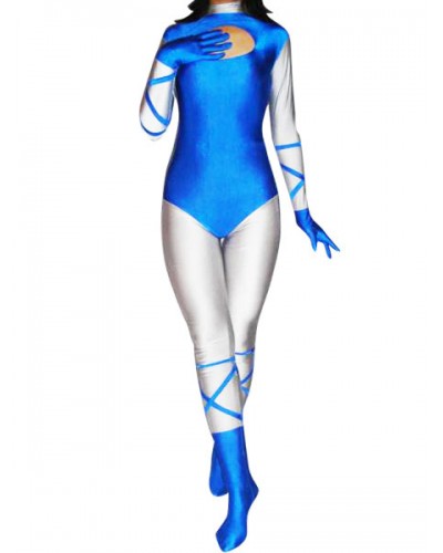 Female Blue And White Spandex Catsuit