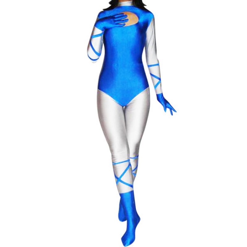 Female Blue And White Spandex Catsuit