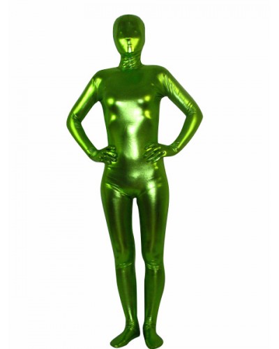 Unisex Halloween Green Shiny Metallic Zentai Suit Solid