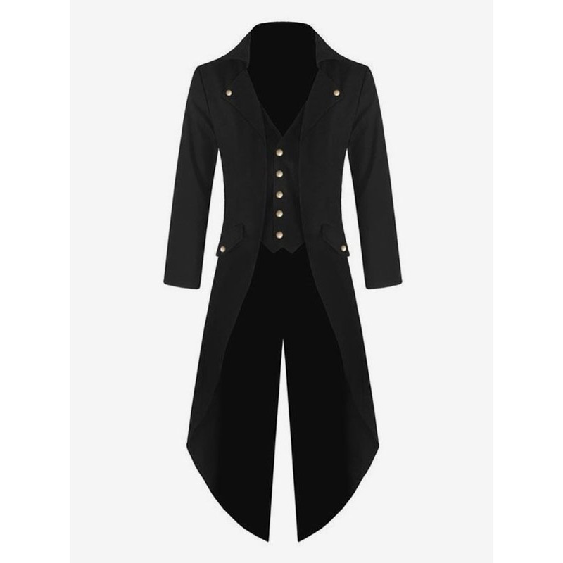 Black Vintage Coat Button Decor Tuxedo Retro Costumes For Man Carnival Overcoats Aristocrat