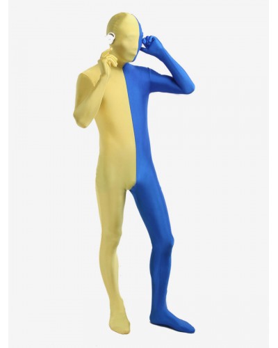 Unisex Morph Suit Yellow And Blue Lycra Spandex Zentai Suit Full Body Suit