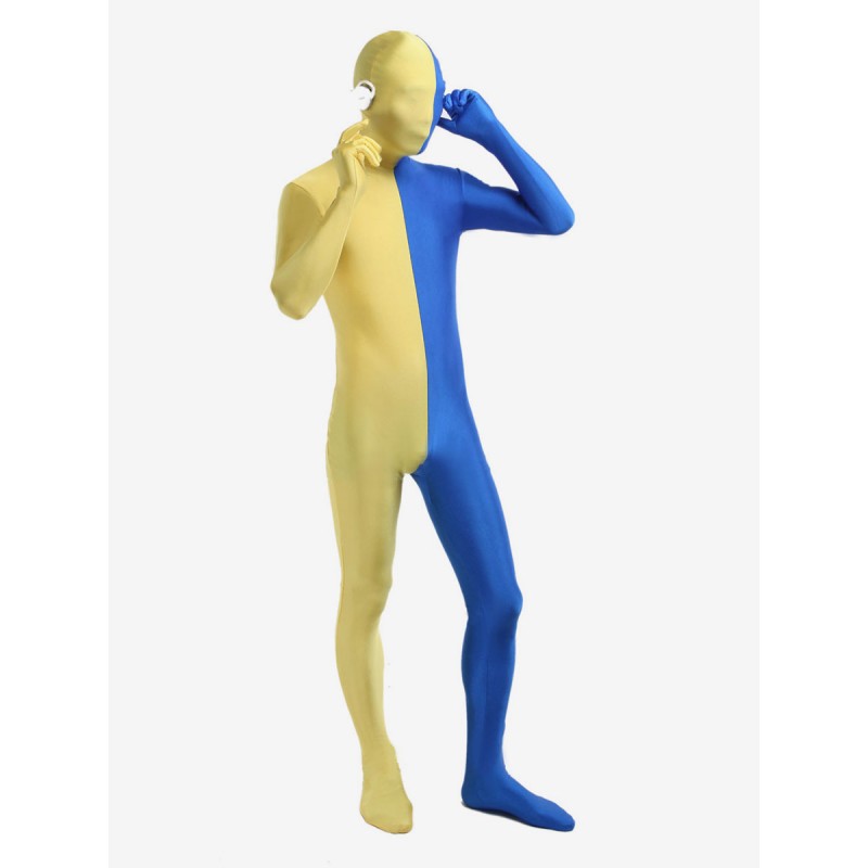 Unisex Morph Suit Yellow And Blue Lycra Spandex Zentai Suit Full Body Suit