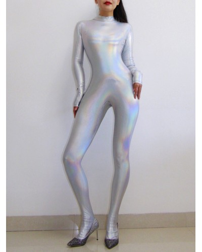 Men Women Unisex Sexy Latex Suit PU Leather Silver Jumpsuit Christmas Halloween Rave Club Dancing Party Family Celebration Ball Cosplay