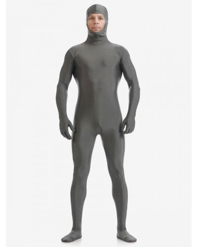 Morph Suit Grey Zentai Suit Lycra Spandex Bodysuit With Face Opened