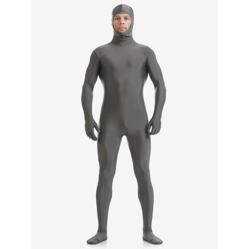 Morph Suit Grey Zentai Suit Lycra Spandex Bodysuit With Face Opened