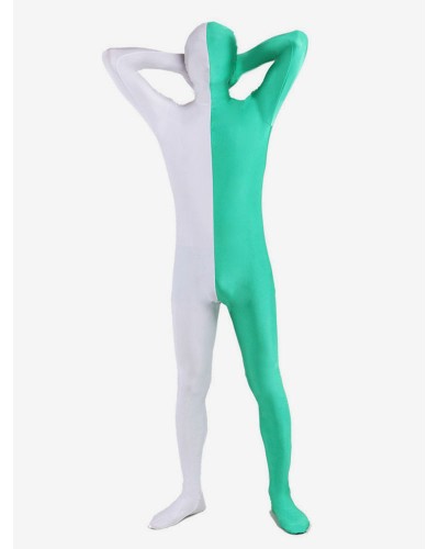 Unisex White And Green Two Tone Zentai Suit Full Body Lycra Spandex Bodysuit