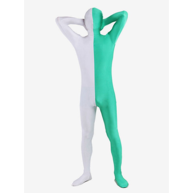 Unisex White And Green Two Tone Zentai Suit Full Body Lycra Spandex Bodysuit