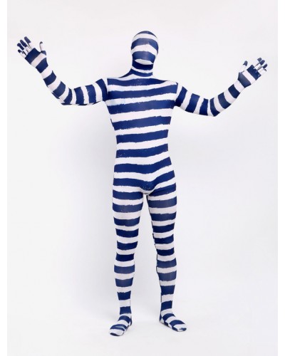 Unisex Morph Suit Blue Stripes Zentai Suit Full Body Lycra Spandex Bodysuit