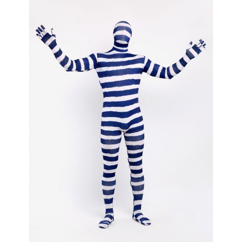 Unisex Morph Suit Blue Stripes Zentai Suit Full Body Lycra Spandex Bodysuit