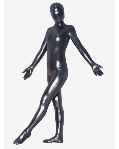 Unisex Halloween Silver Gray Shiny Metallic Zentai Suit Solid