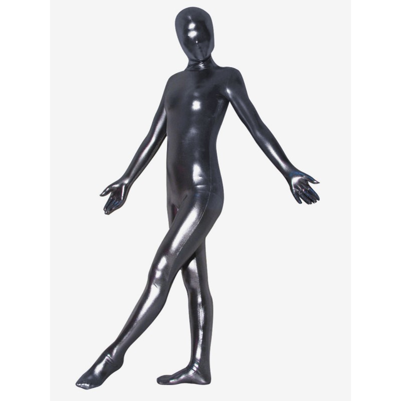 Unisex Halloween Silver Gray Shiny Metallic Zentai Suit Solid