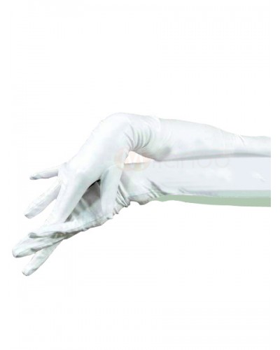 Shiny Metallic White Shoulder Length Gloves