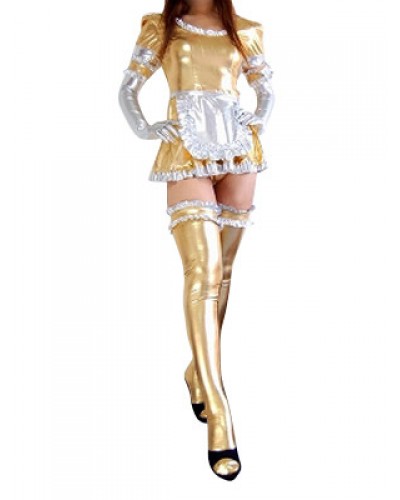 Halloween Golden Sexy Maid Style Shiny Metallic Dress