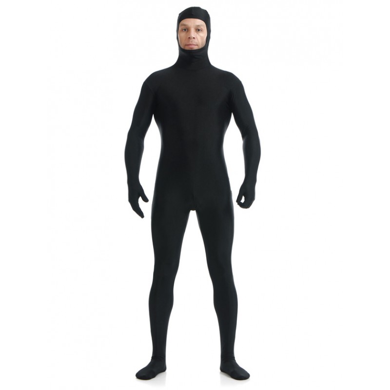 Morph Suit Black Zentai Suit Lycra Spandex Bodysuit With Face Opened