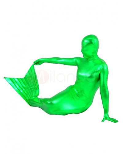 Unisex Halloween Green Mermaid Style Shiny Metallic Zentai Suit