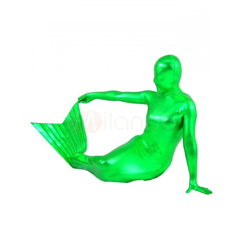 Unisex Halloween Green Mermaid Style Shiny Metallic Zentai Suit