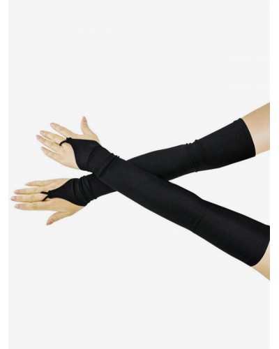 Unisex Stretchy Lycra Black Fingerless Over Elbow Halloween Costume Accessories Halloween Gloves Solid