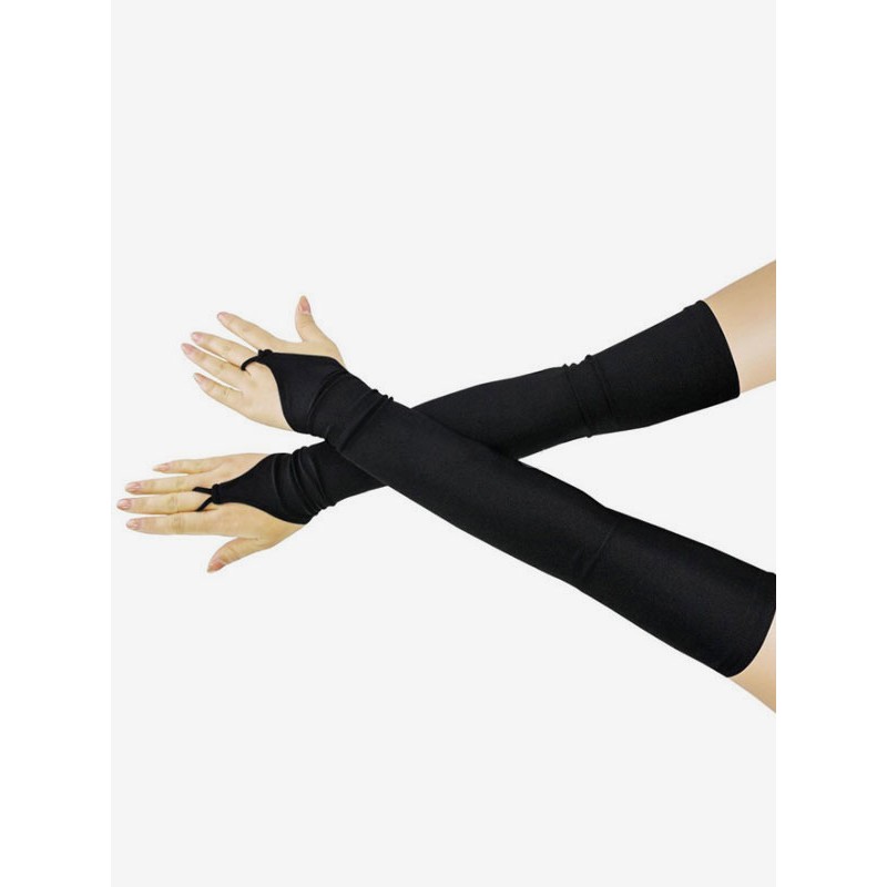 Unisex Stretchy Lycra Black Fingerless Over Elbow Halloween Costume Accessories Halloween Gloves Solid