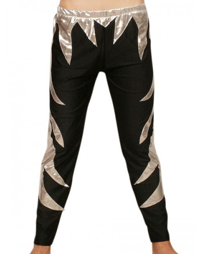 Black Silver Pattern Shiny Metallic Pants