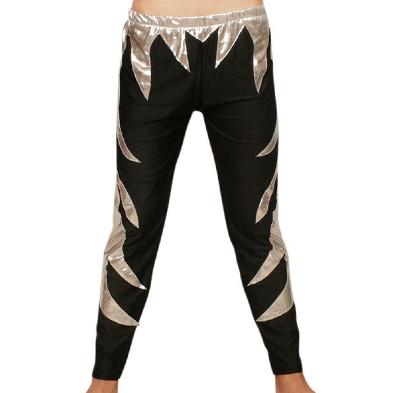 Black Silver Pattern Shiny Metallic Pants